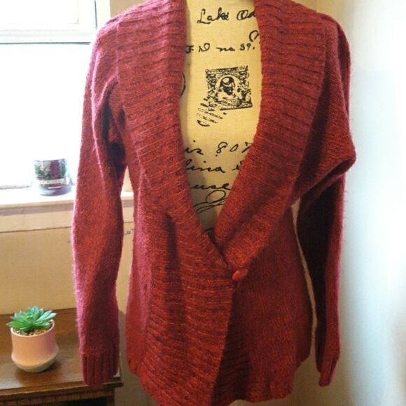 KASPER RED KNIT COZY OPEN FRONT CARDIGAN SIZE MEDIUM - Picture 1 of 3